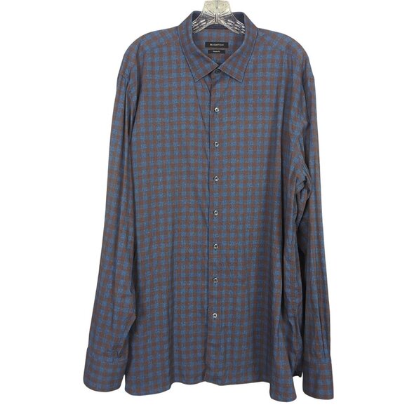 Bugatchi Classic Fit Mens Brown Blue Checkered Long Sleeve Button-Up Shirt sz XL - Picture 1 of 16